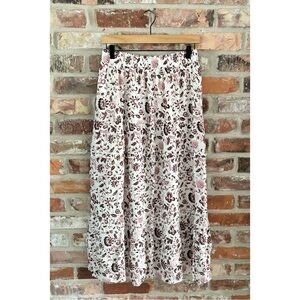 Loft Purple Floral Shimmer Tiered Midi Skirt, S